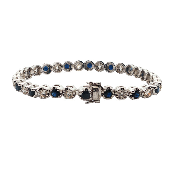 Diamond and ceylon sapphire tennis bracelet in 18ct white gold - 18.5cm