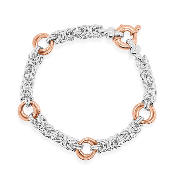 20cm byzantine double ring bracelet in sterling silver and rose gold