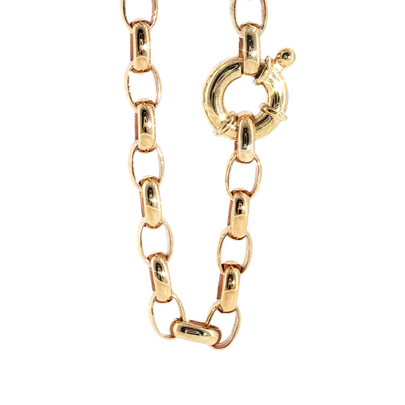 Round belcher bracelet with bolt clasp in 9ct yellow gold