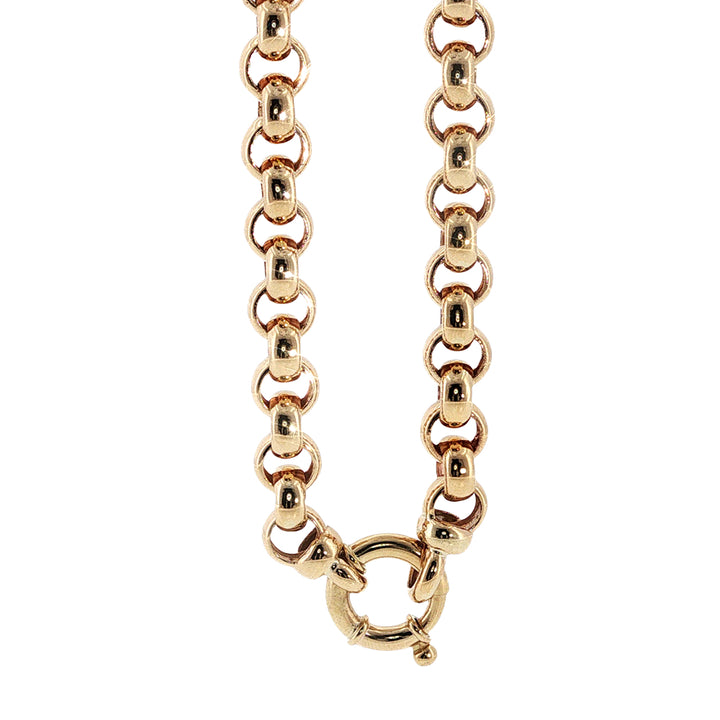 Round belcher bracelet with bolt clasp in 9ct yellow gold