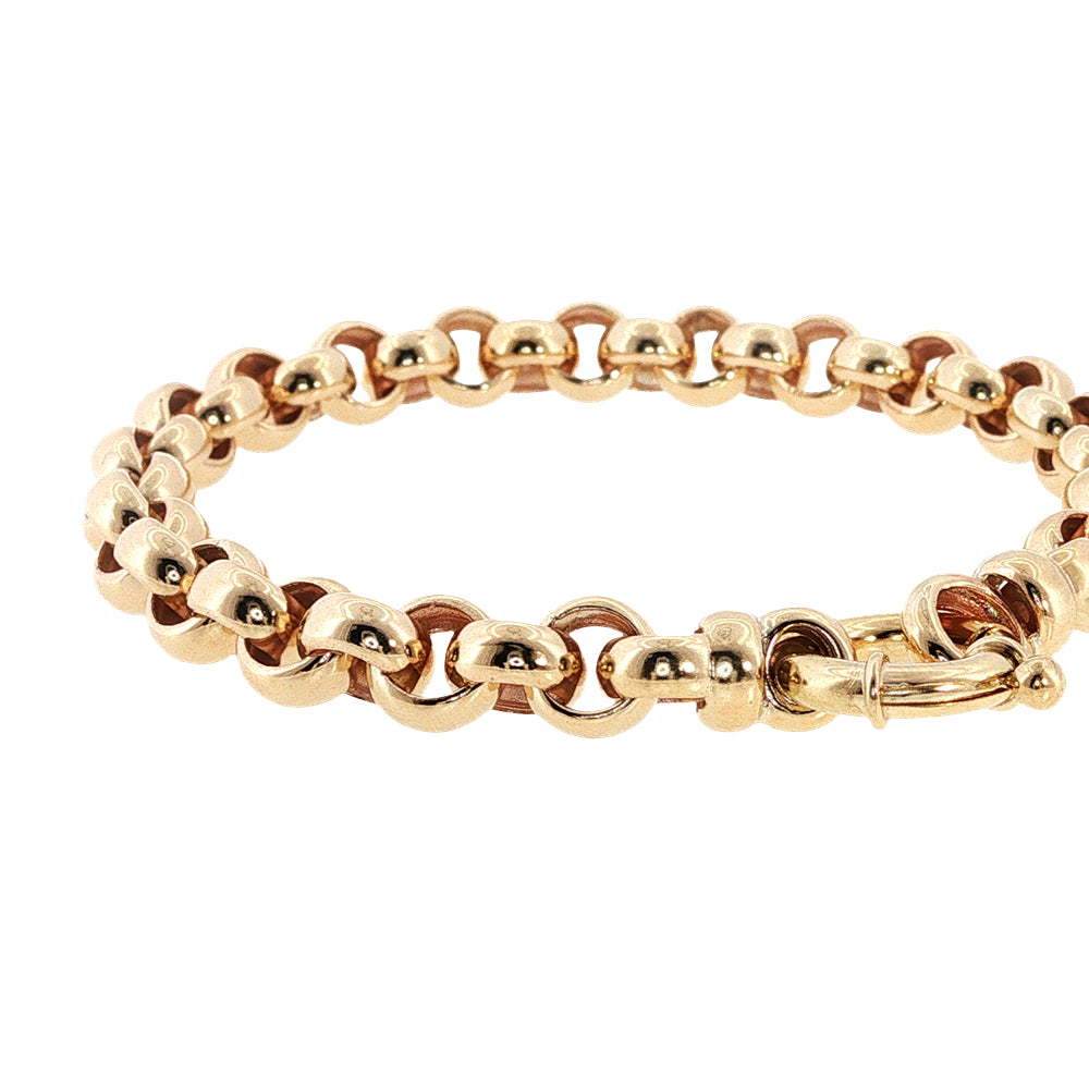 Round belcher bracelet with bolt clasp in 9ct yellow gold