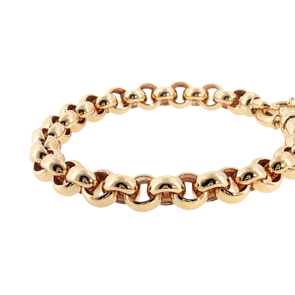 Round belcher bracelet with bolt clasp in 9ct yellow gold