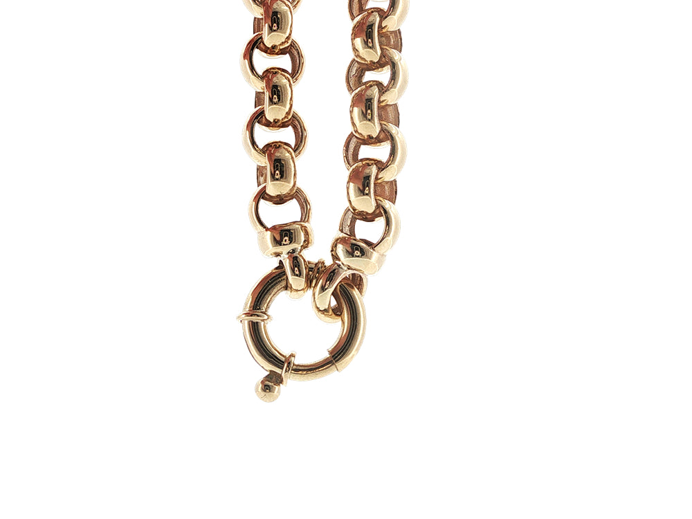 Round belcher bracelet with bolt clasp in 9ct yellow gold