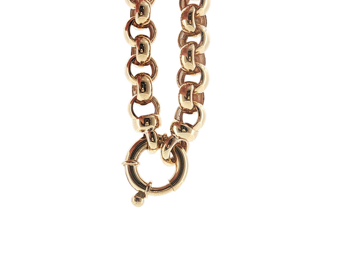 Round belcher bracelet with bolt clasp in 9ct yellow gold