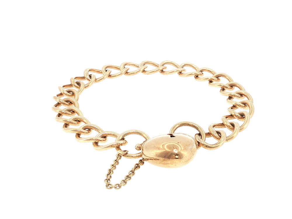 Open curb bracelet with puff heart clasp in 9ct yellow gold - 18cm