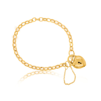 19cm heavy oval belcher bracelet with puff heart clasp in 9ct yellow gold