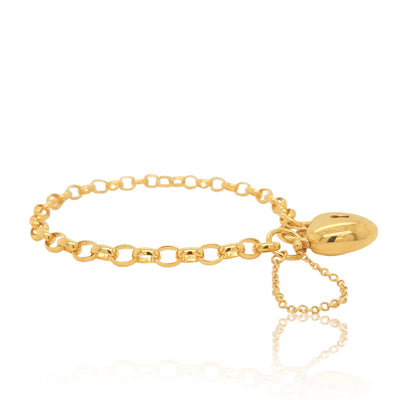 19cm heavy oval belcher bracelet with puff heart clasp in 9ct yellow gold