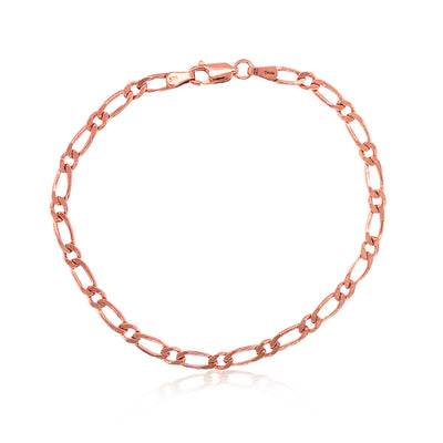 19cm diamond cut figaro bracelet in 9ct pink gold