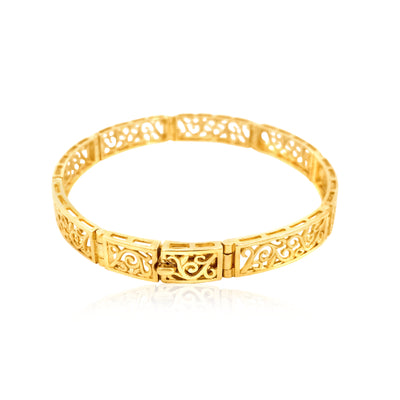 18cm filigree swirl hinged link bracelet in 9ct yellow gold