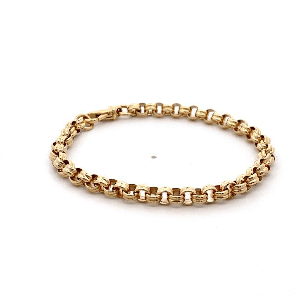 Ridged round belcher bracelet in 9ct yellow gold - 19cm