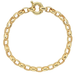 Oval belcher bracelet with bolt clasp in 9ct yellow gold