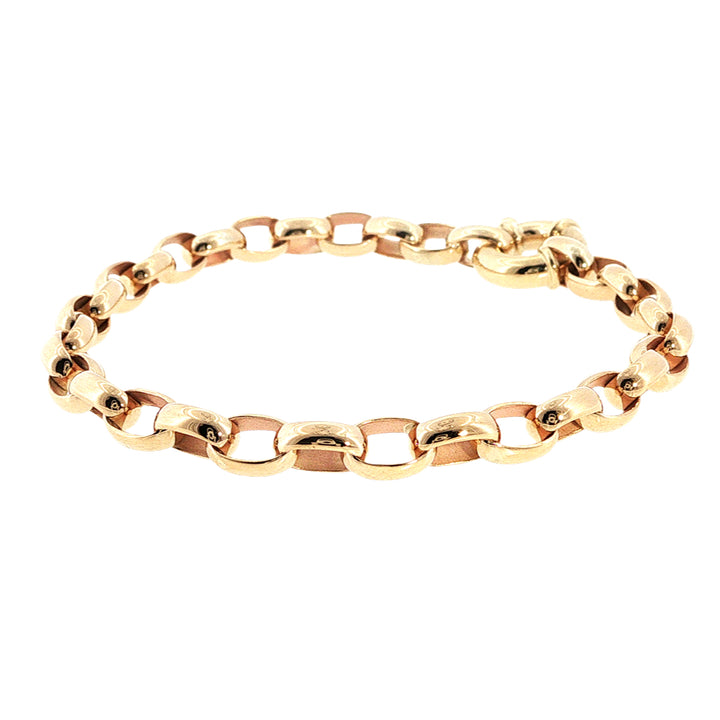 Oval belcher bracelet with bolt clasp in 9ct yellow gold