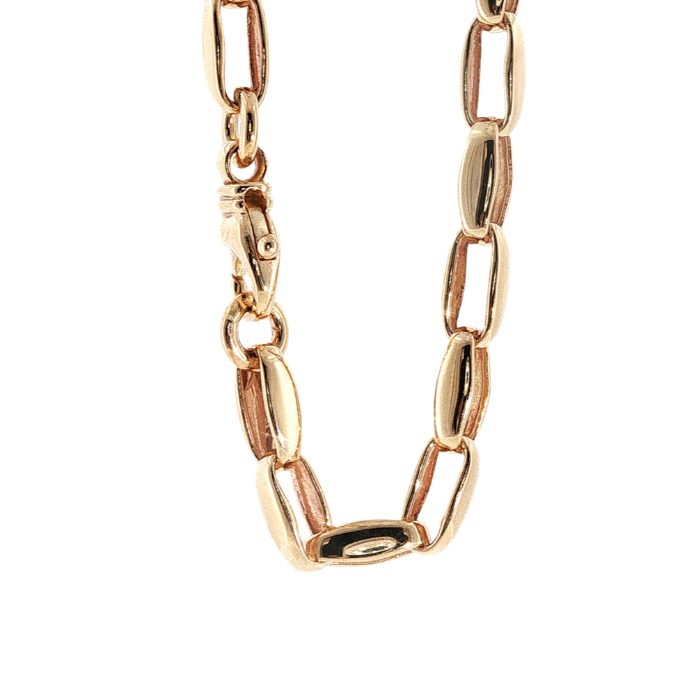Long link oval belcher bracelet in 9ct yellow gold