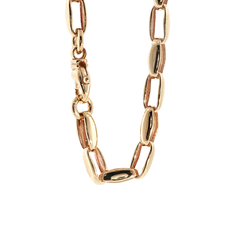 Long link oval belcher bracelet in 9ct yellow gold