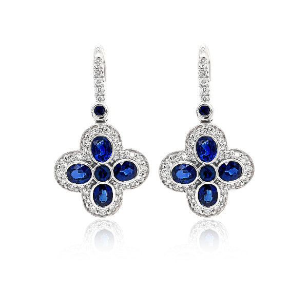 Ceylon sapphire and diamond drop earrings in 18ct white gold