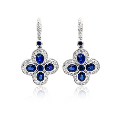 Ceylon sapphire and diamond drop earrings in 18ct white gold