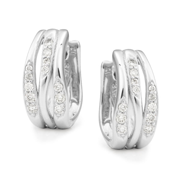Diamond set huggie earrings in 18ct white gold - 0.18ct