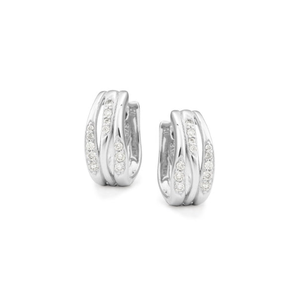 Diamond set huggie earrings in 18ct white gold - 0.18ct