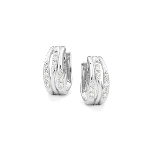 Diamond set 3 bar huggie earrings in 18ct white gold - 0.18ct