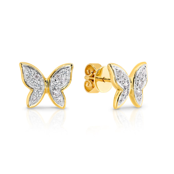 Diamond set butterfly stud earrings in 9ct yellow gold