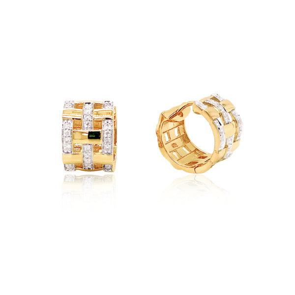 Diamond set lattice huggie earrings in 9ct yellow gold