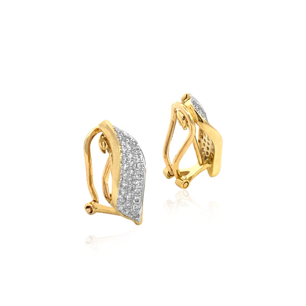 Diamond set leaf stud or clip on earrings in 9ct yellow gold