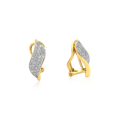 Diamond set leaf stud or clip on earrings in 9ct yellow gold
