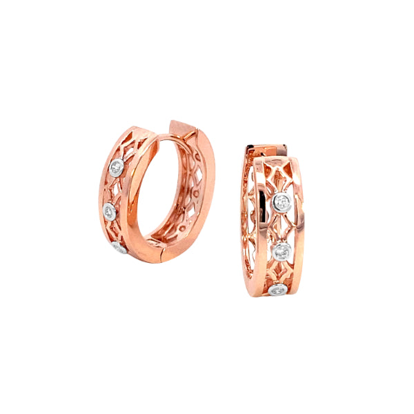 Diamond lattice huggie earrings in 9ct rose gold