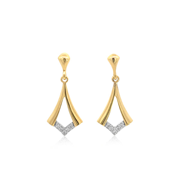 Diamond v shaped drop earrings in 9ct yellow gold