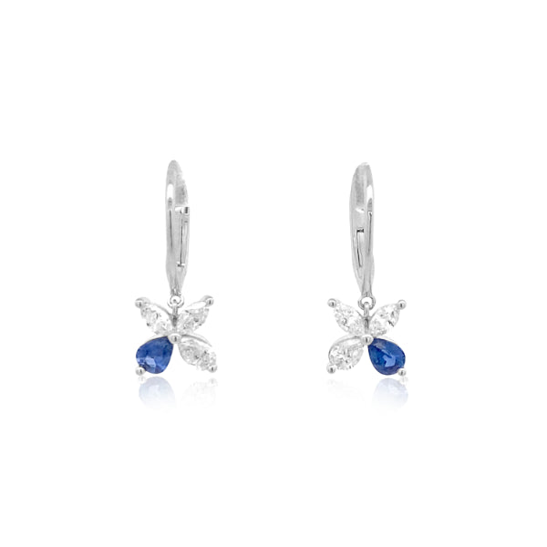 Diamond and sapphire drop earrings in 18ct white gold