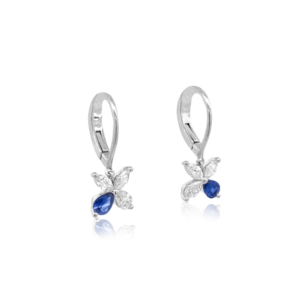 Diamond and sapphire drop earrings in 18ct white gold