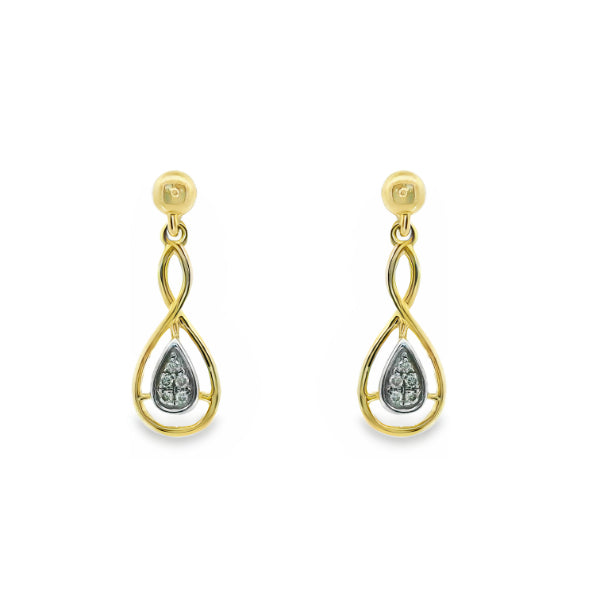 Infinity drop earrings with diamonds in 9ct yellow gold
