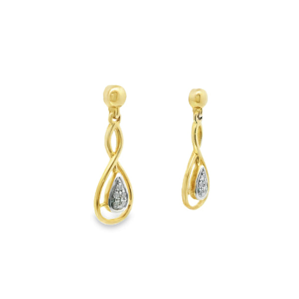Infinity drop earrings with diamonds in 9ct yellow gold