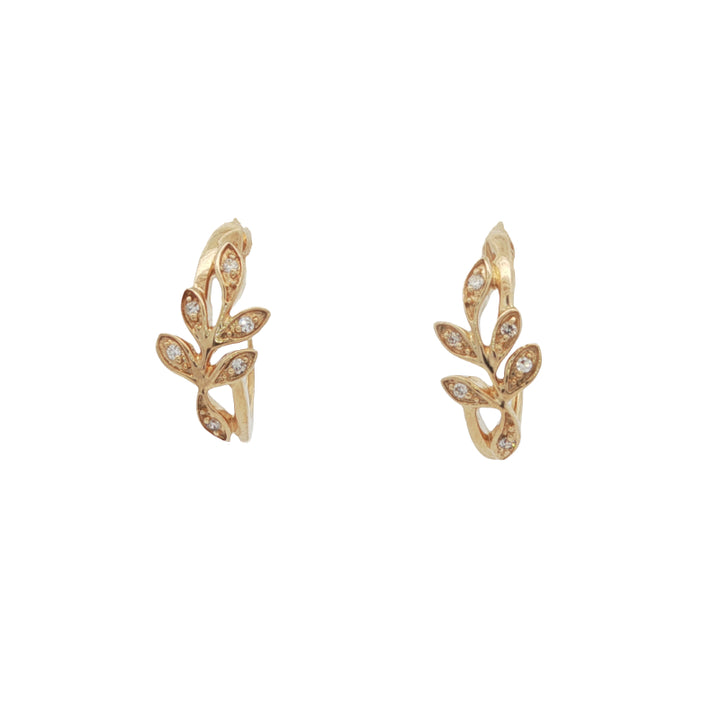 Olive branch diamond set hoop earrings in 9ct yellow gold