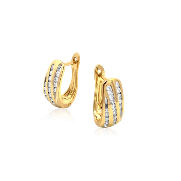 Huggie earrings with three rows of diamonds in 9ct yellow gold