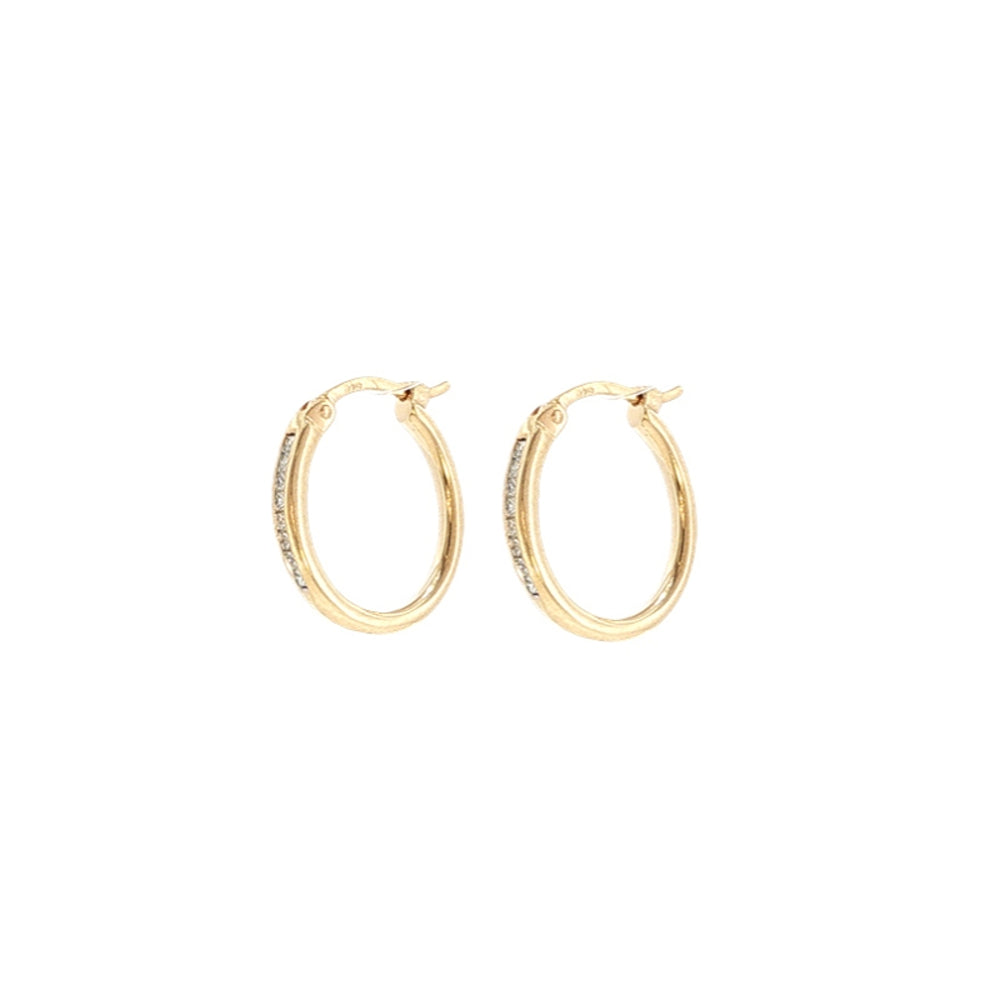 Oval hoop earrings with princess cut diamonds in 9ct yellow gold