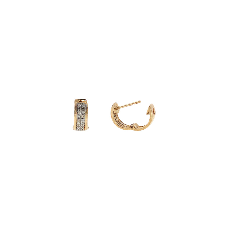 Double row diamond huggie earrings in 9ct yellow gold
