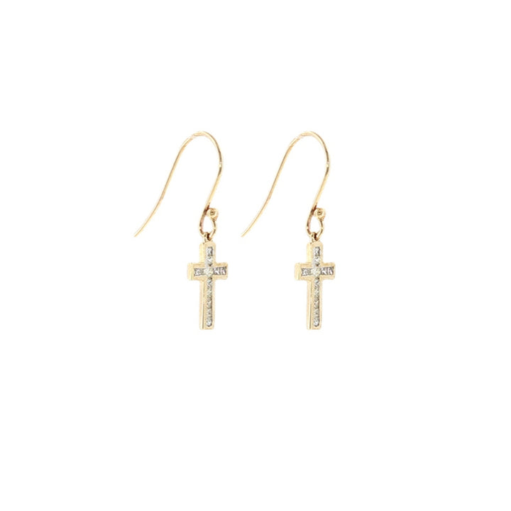Diamond set cross hook earrings in 9ct yellow gold