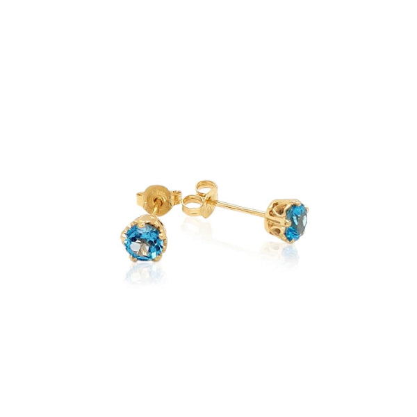 Blue topaz stud earrings with heart detail in 9ct yellow gold