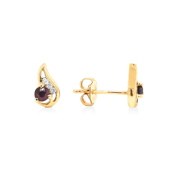 Garnet and diamond stud earrings in 9ct yellow gold