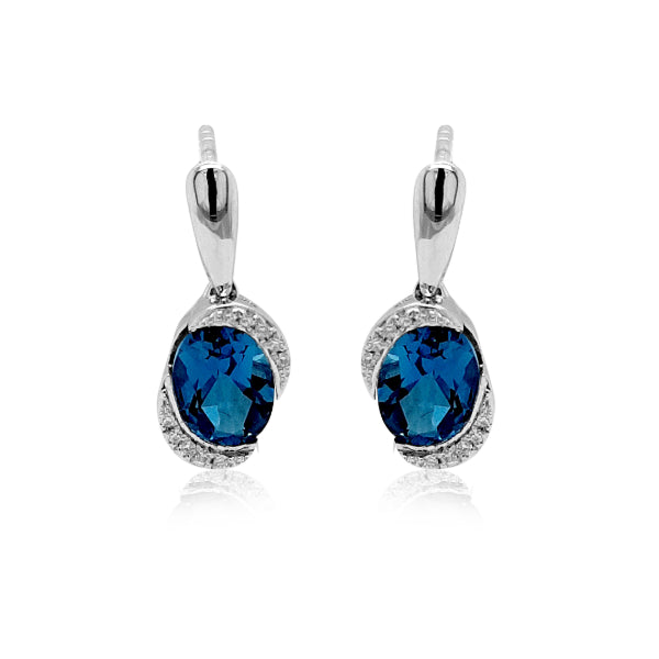 London blue topaz and diamond drop earrings in 9ct white gold