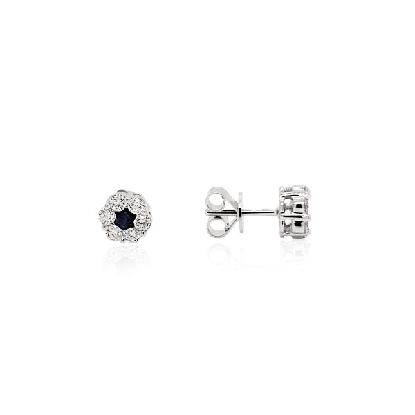 Sapphire and diamond daisy stud earrings in 9ct white gold