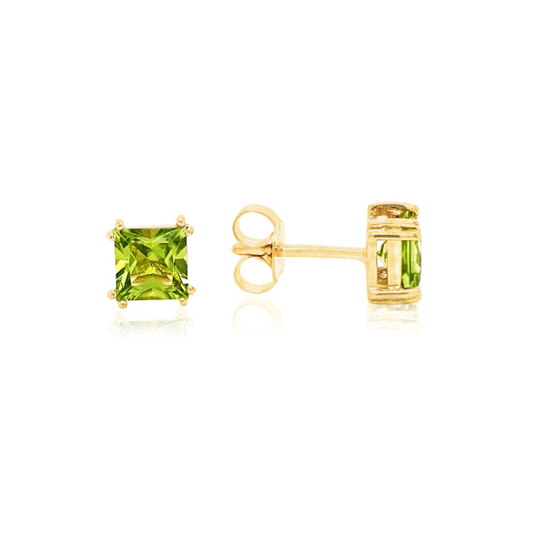 Peridot square stud earrings in 9ct yellow gold