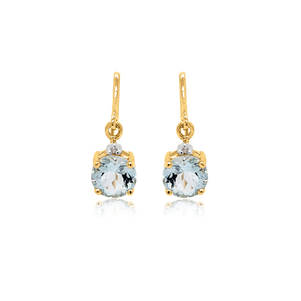 Aquamarine drops on diamond set 9ct yellow gold hooks