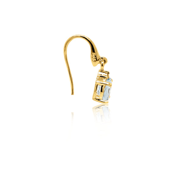 Aquamarine drops on diamond set 9ct yellow gold hooks
