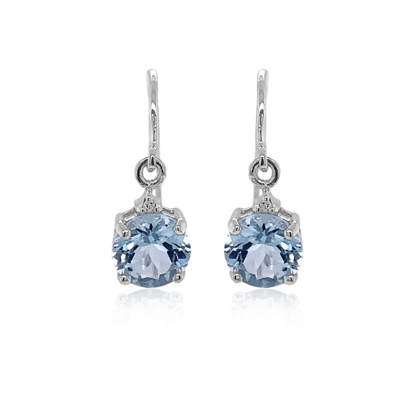 Aquamarine and diamond drop hook earrings in 9ct white gold