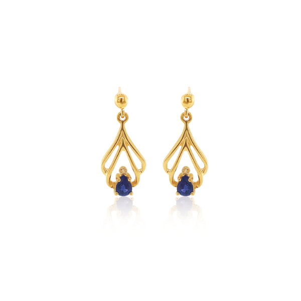 Pear cut sapphire drop earrings in 9ct yellow gold