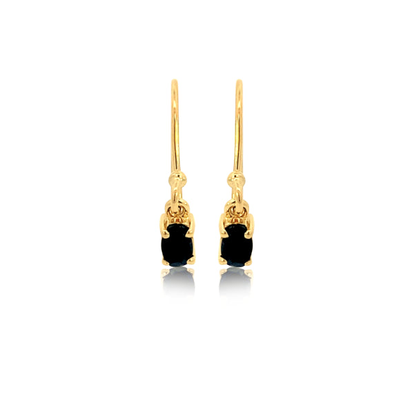 Dark blue sapphire drop earrings in 9ct yellow gold