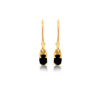 Dark blue sapphire drop earrings in 9ct yellow gold