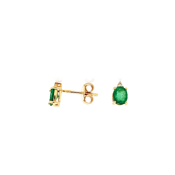 Oval emerald and diamond stud earrings in 9ct yellow gold
